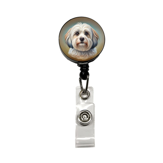 Havanese Dog Illustration Retractable ID Key Card Name Tag Badge Holder with Clip