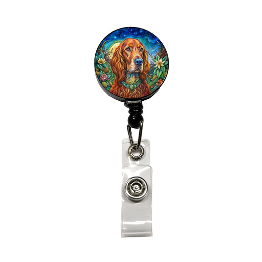 Irish Setter Dog Bohemian Art Retractable ID Key Card Name Tag Badge Holder with Clip