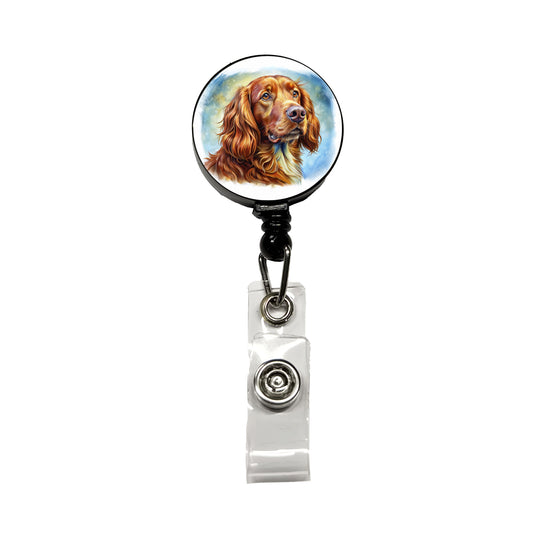Irish Setter Dog Illustration Retractable ID Key Card Name Tag Badge Holder with Clip