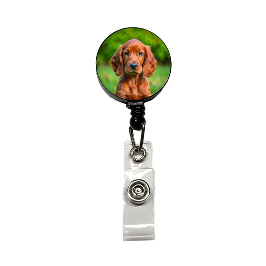 Irish Setter Dog Puppy Photo Retractable ID Key Card Name Tag Badge Holder with Clip