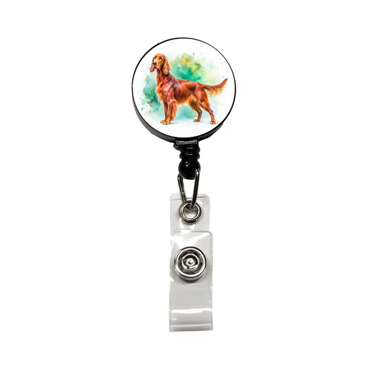 Irish Setter Dog Watercolor Style Retractable ID Key Card Name Tag Badge Holder with Clip
