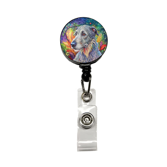 Irish Wolfhound Dog Bohemian Art Retractable ID Key Card Name Tag Badge Holder with Clip
