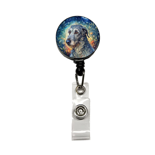 Irish Wolfhound Dog French Bohemian Art Retractable ID Key Card Name Tag Badge Holder with Clip