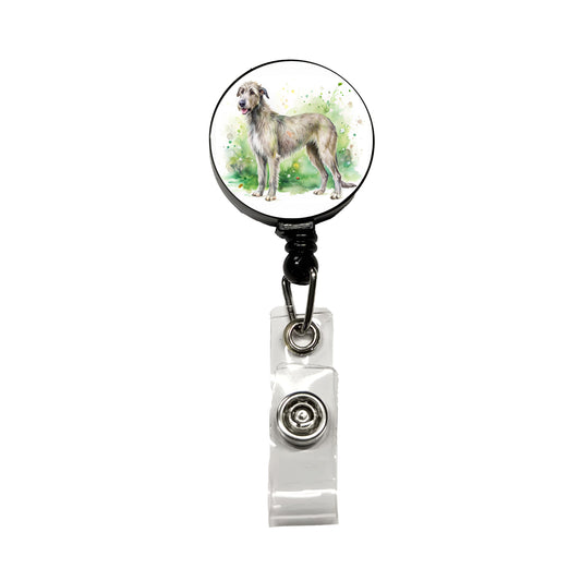 Irish Wolfhound Dog Watercolor Style Retractable ID Key Card Name Tag Badge Holder with Clip