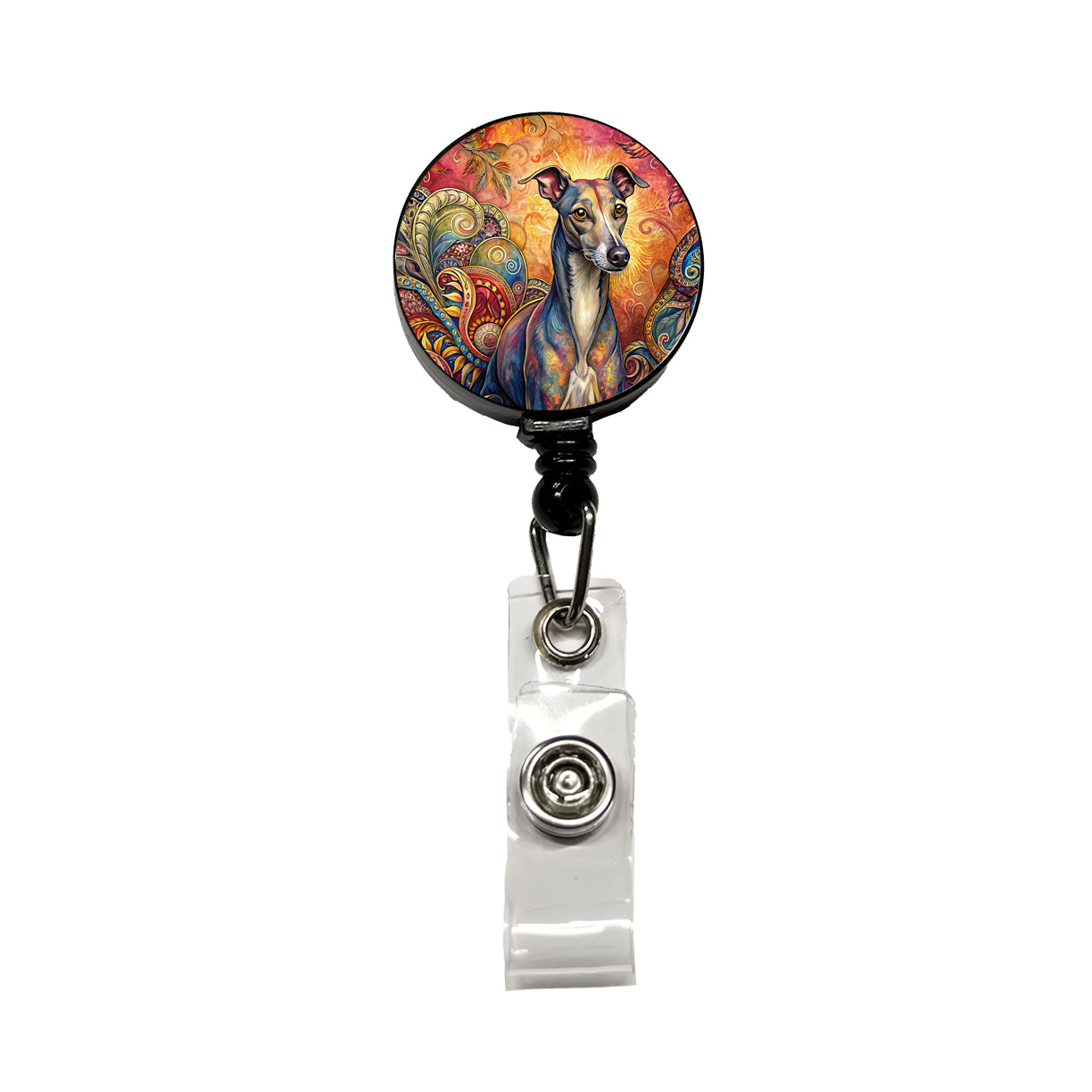 Italian Greyhound Dog Bohemian Art Retractable ID Key Card Name Tag Badge Holder with Clip