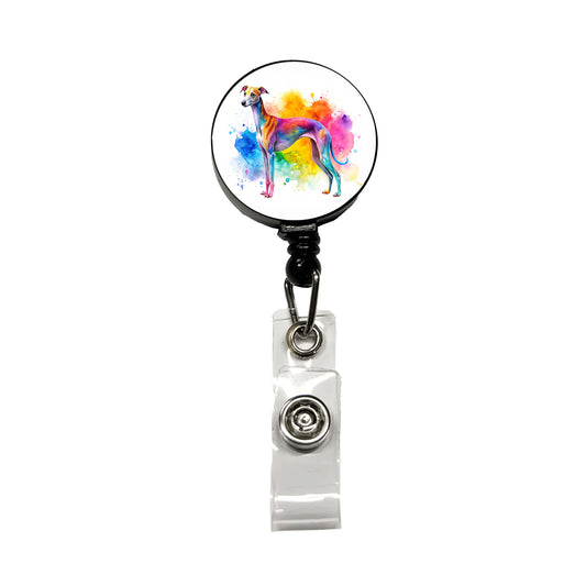 Italian Greyhound Dog Watercolor Style Retractable ID Key Card Name Tag Badge Holder with Clip