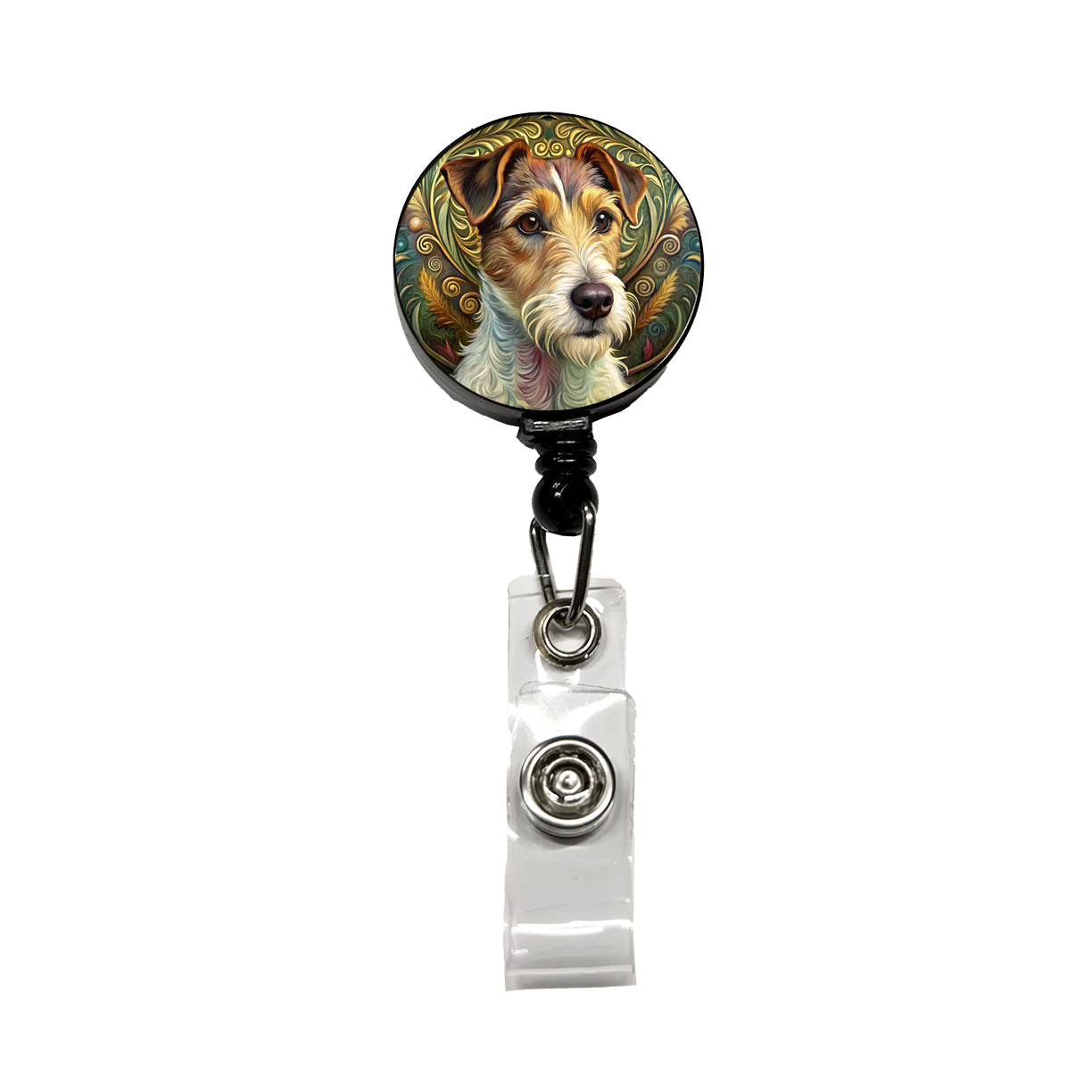 Jack Russell Terrier Dog Art Nouveau Retractable ID Key Card Name Tag Badge Holder with Clip