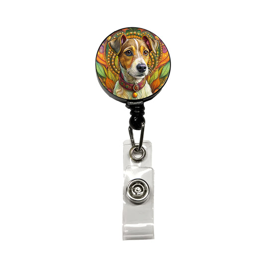 Jack Russell Terrier Dog Bohemian Art Retractable ID Key Card Name Tag Badge Holder with Clip