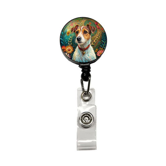 Jack Russell Terrier Dog French Bohemian Art Retractable ID Key Card Name Tag Badge Holder with Clip