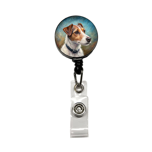 Jack Russell Terrier Dog Illustration Retractable ID Key Card Name Tag Badge Holder with Clip