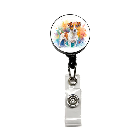 Jack Russell Terrier Dog Watercolor Style Retractable ID Key Card Name Tag Badge Holder with Clip