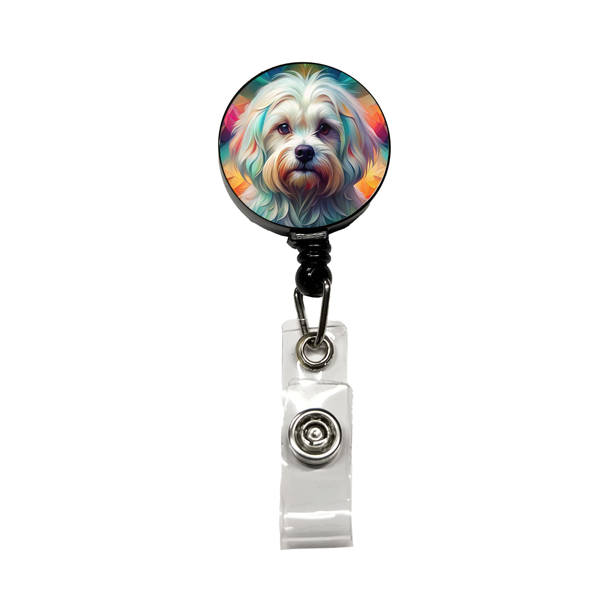 Maltese Dog Abstract Art Retractable ID Key Card Name Tag Badge Holder with Clip