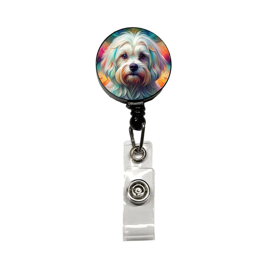 Maltese Dog Abstract Art Retractable ID Key Card Name Tag Badge Holder with Clip