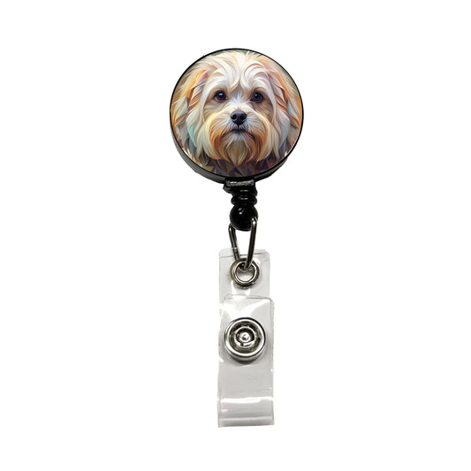 Maltese Dog Abstract Stylized Art Retractable ID Key Card Name Tag Badge Holder with Clip