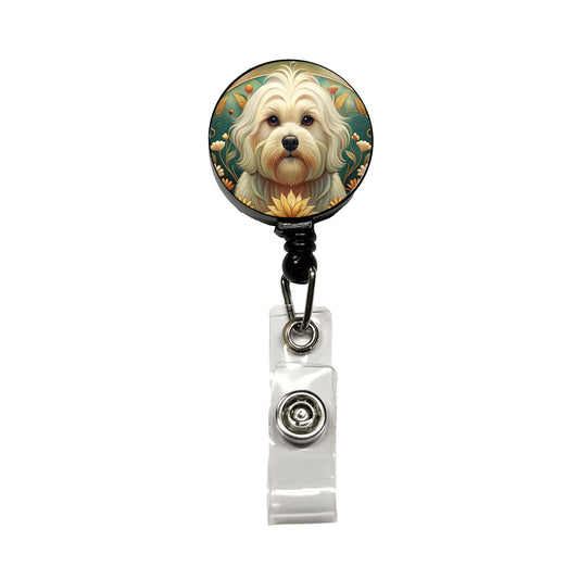 Maltese Dog Art Nouveau Retractable ID Key Card Name Tag Badge Holder with Clip