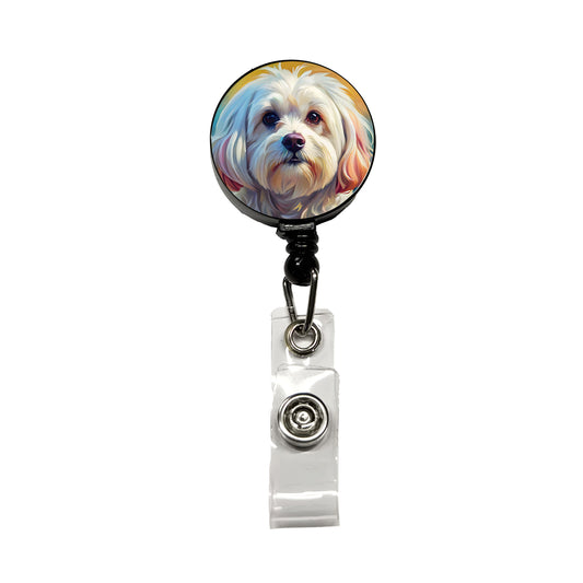 Maltese Dog Expressionism Art Retractable ID Key Card Name Tag Badge Holder with Clip