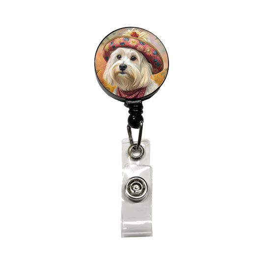 Maltese Dog French Bohemian Art Retractable ID Key Card Name Tag Badge Holder with Clip