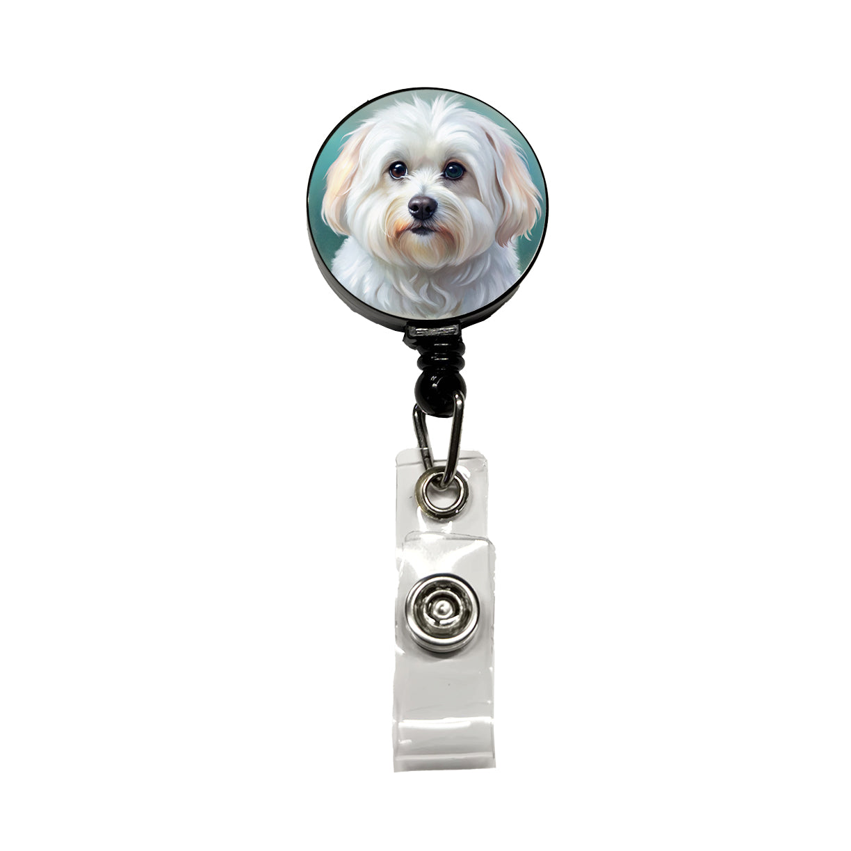 Maltese Dog Illustration Retractable ID Key Card Name Tag Badge Holder with Clip