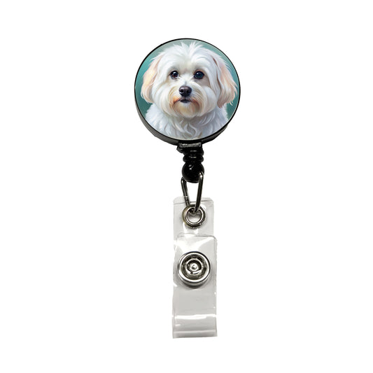 Maltese Dog Illustration Retractable ID Key Card Name Tag Badge Holder with Clip