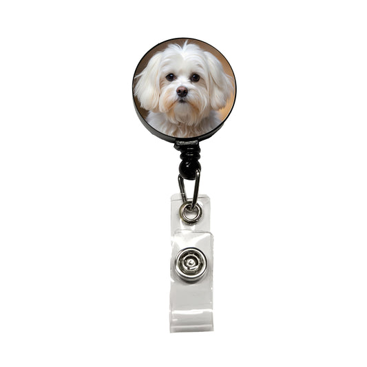 Maltese Dog Photo Retractable ID Key Card Name Tag Badge Holder with Clip