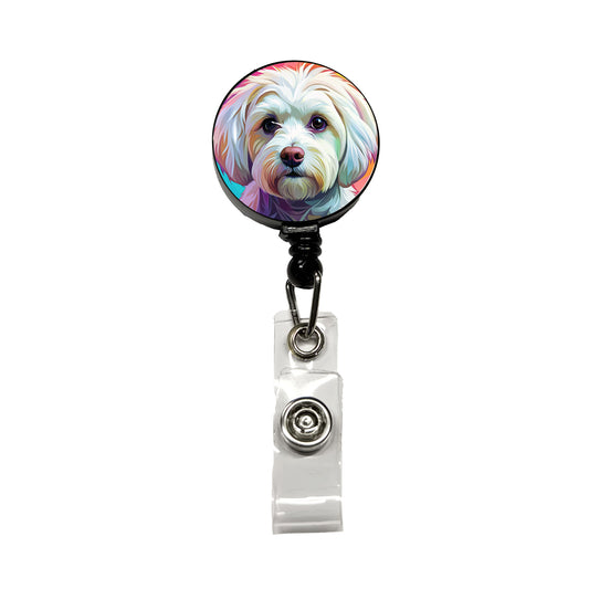 Maltese Dog Pop Art Retractable ID Key Card Name Tag Badge Holder with Clip