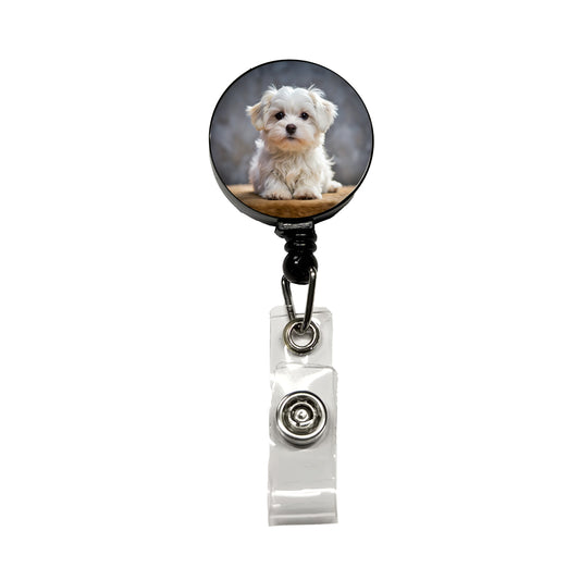 Maltese Dog Puppy Photo Retractable ID Key Card Name Tag Badge Holder with Clip