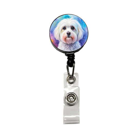 Maltese Dog Watercolor Style Retractable ID Key Card Name Tag Badge Holder with Clip