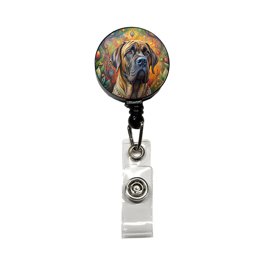 Mastiff Dog Bohemian Art Retractable ID Key Card Name Tag Badge Holder with Clip