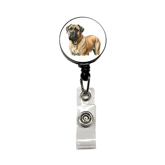 Mastiff Dog Illustration Retractable ID Key Card Name Tag Badge Holder with Clip