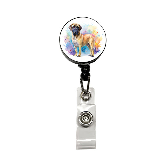 Mastiff Dog Watercolor Style Retractable ID Key Card Name Tag Badge Holder with Clip