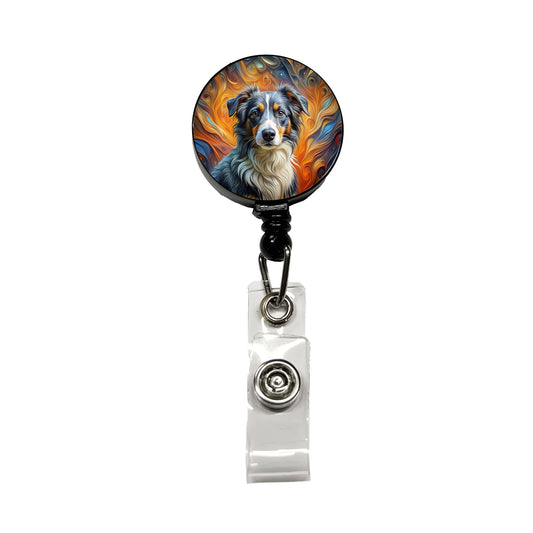Miniature American Shepherd Dog Abstract Art Retractable ID Key Card Name Tag Badge Holder with Clip