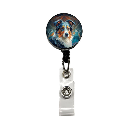 Miniature American Shepherd Dog Abstract Stylized Art Retractable ID Key Card Name Tag Badge Holder with Clip
