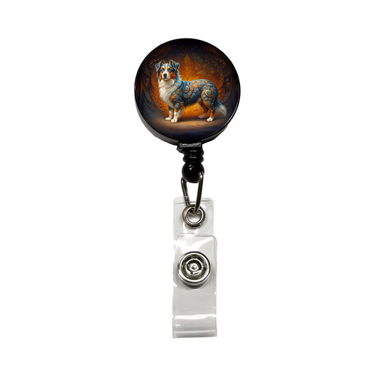 Miniature American Shepherd Dog Art Nouveau Retractable ID Key Card Name Tag Badge Holder with Clip