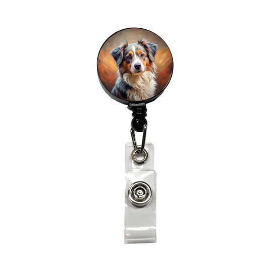 Miniature American Shepherd Dog Expressionism Art Retractable ID Key Card Name Tag Badge Holder with Clip