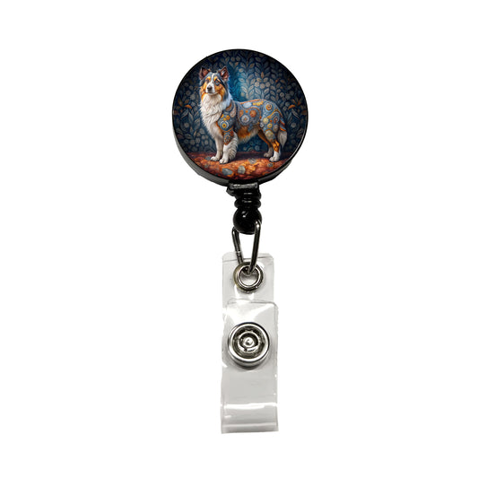 Miniature American Shepherd Dog French Bohemian Art Retractable ID Key Card Name Tag Badge Holder with Clip