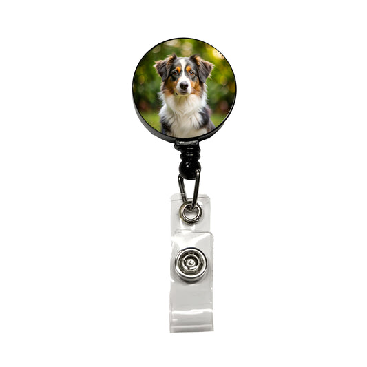Miniature American Shepherd Dog Photo Retractable ID Key Card Name Tag Badge Holder with Clip