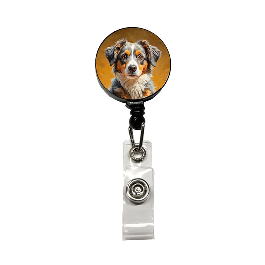 Miniature American Shepherd Dog Pop Art Retractable ID Key Card Name Tag Badge Holder with Clip
