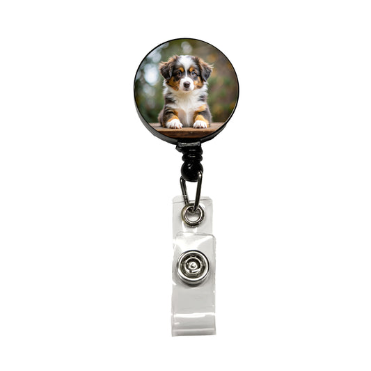 Miniature American Shepherd Dog Puppy Photo Retractable ID Key Card Name Tag Badge Holder with Clip