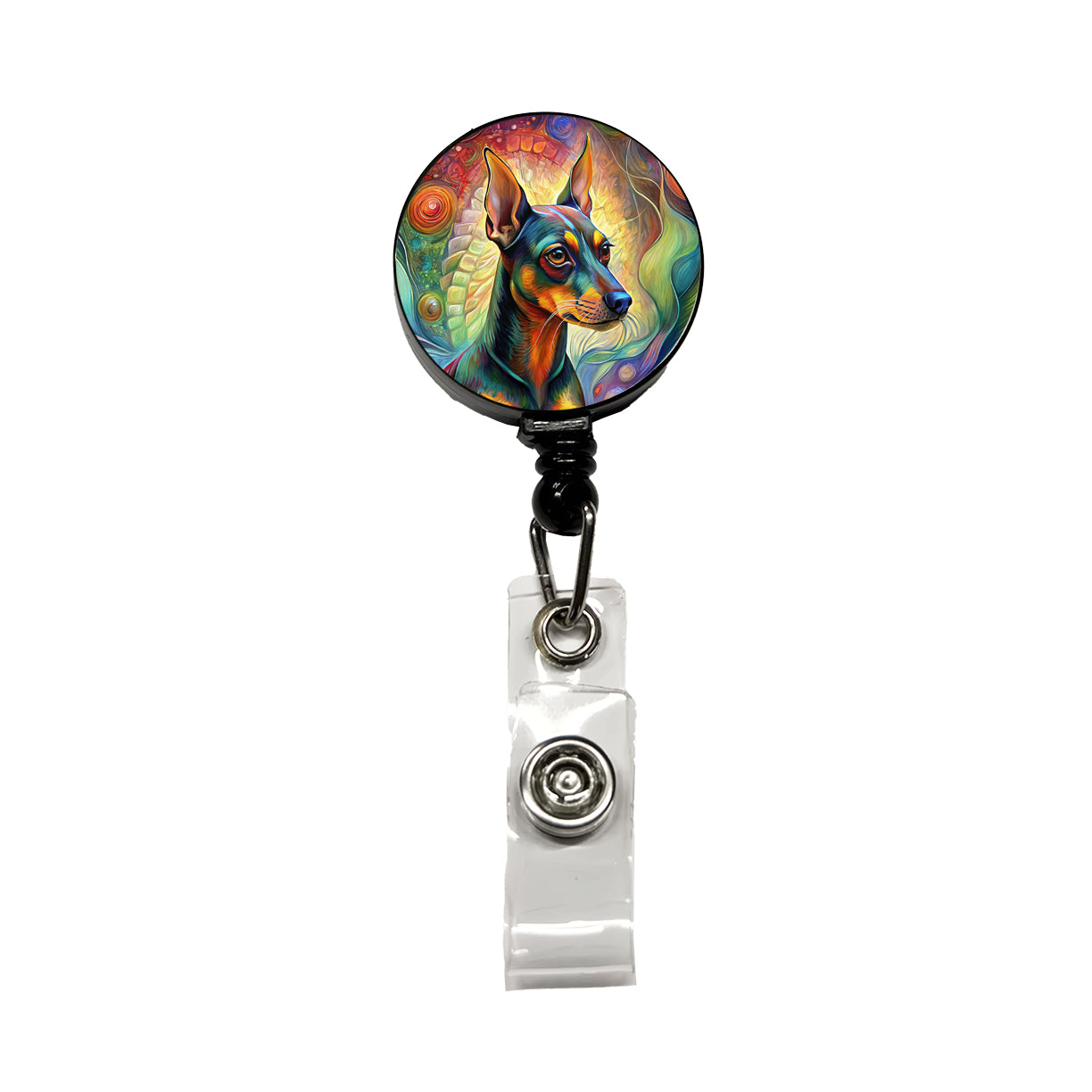 Miniature Pinscher Dog Abstract Art Retractable ID Key Card Name Tag Badge Holder with Clip