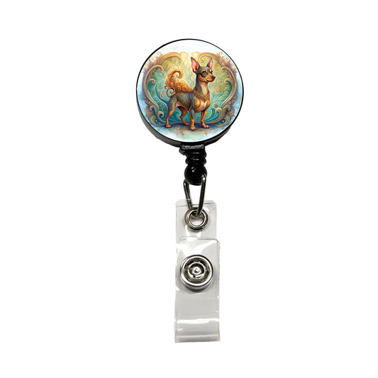 Miniature Pinscher Dog Art Nouveau Retractable ID Key Card Name Tag Badge Holder with Clip