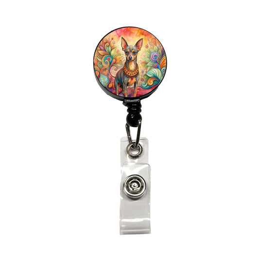 Miniature Pinscher Dog Bohemian Art Retractable ID Key Card Name Tag Badge Holder with Clip