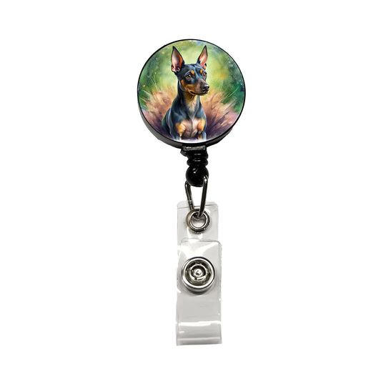 Miniature Pinscher Dog Illustration Retractable ID Key Card Name Tag Badge Holder with Clip