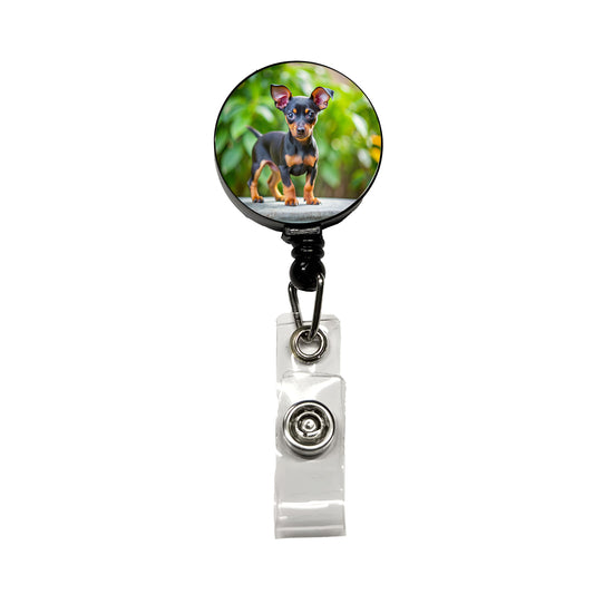 Miniature Pinscher Dog Puppy Photo Retractable ID Key Card Name Tag Badge Holder with Clip