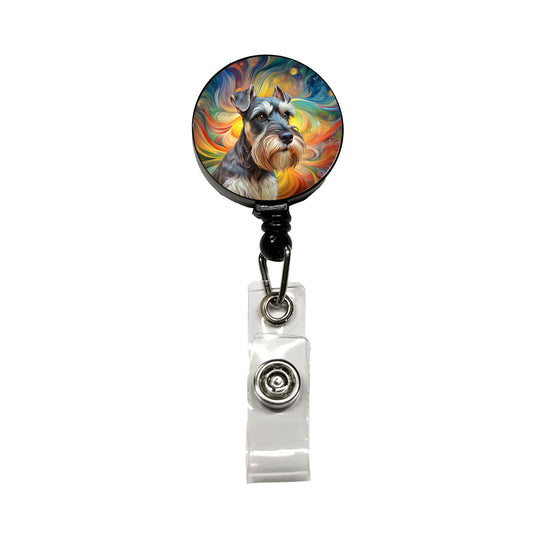 Miniature Schnauzer Dog Abstract Art Retractable ID Key Card Name Tag Badge Holder with Clip