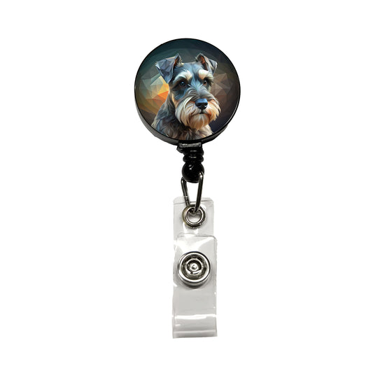 Miniature Schnauzer Dog Abstract Stylized Art Retractable ID Key Card Name Tag Badge Holder with Clip