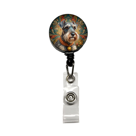 Miniature Schnauzer Dog Art Nouveau Retractable ID Key Card Name Tag Badge Holder with Clip