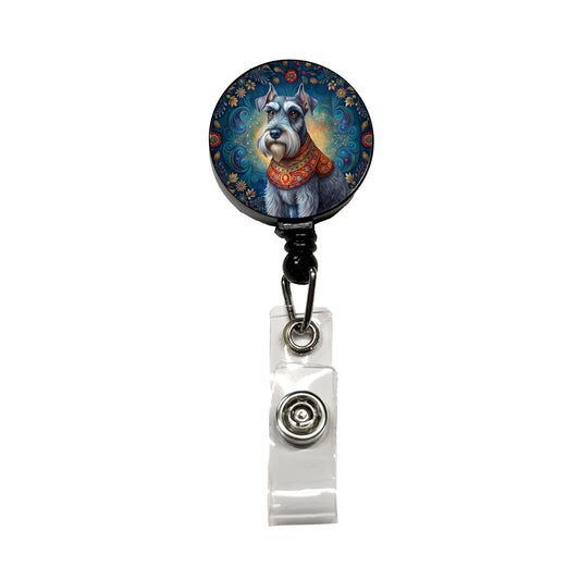 Miniature Schnauzer Dog French Bohemian Art Retractable ID Key Card Name Tag Badge Holder with Clip