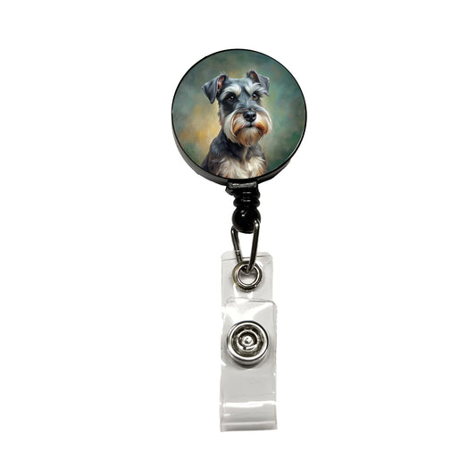Miniature Schnauzer Dog Illustration Retractable ID Key Card Name Tag Badge Holder with Clip