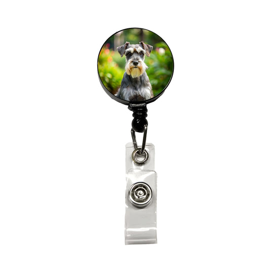 Miniature Schnauzer Dog Photo Retractable ID Key Card Name Tag Badge Holder with Clip