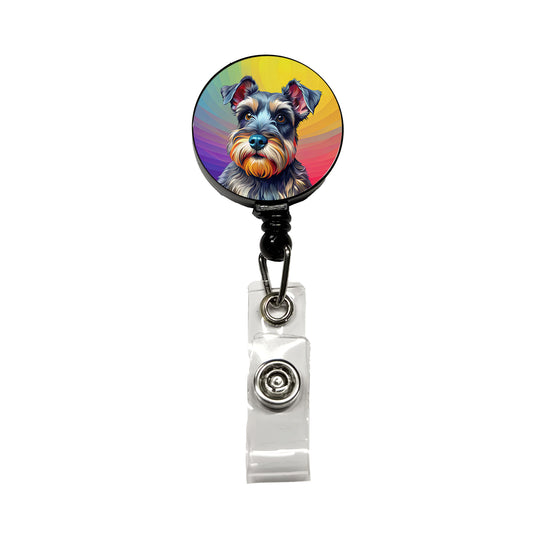 Miniature Schnauzer Dog Pop Art Retractable ID Key Card Name Tag Badge Holder with Clip